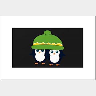 When two cute penguins find a beanie Posters and Art